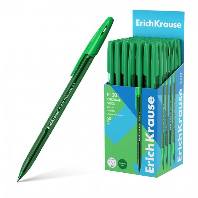 Penna a sfera ErichKrause R-301 Stick Original 1.0, colore inchiostro Verde (confezione da 50 pz.)