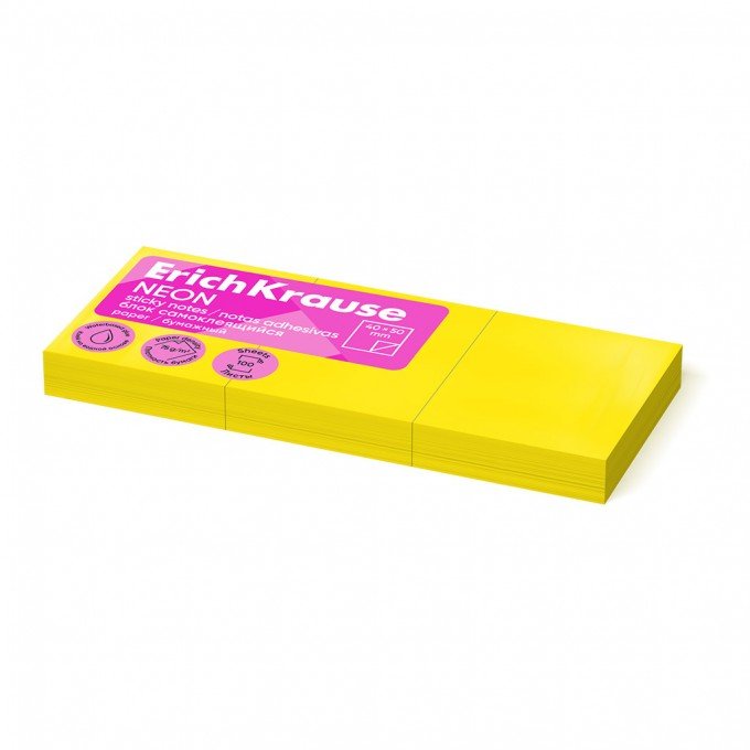 Post-it per Appunti ErichKrause 50х40 mm, 300 fogli, Giallo Fluo