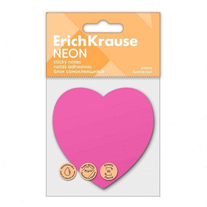 Post-it Sticky notes ErichKrause Neon, Cuore, 50 fogli, Rosa