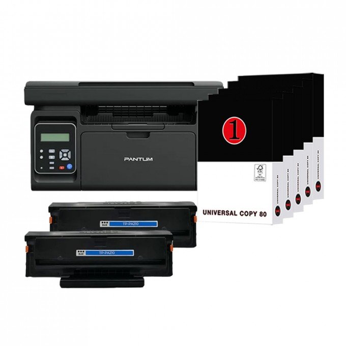 Stampante Pantum M6500W con WiFi, Scanner + 2 Toner Compatibile PA210A da 1600 Copie cadauno + 5 Risme di Carta A4 da 75gr