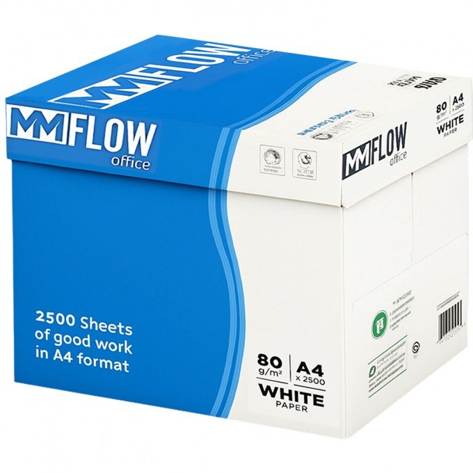 Carta A4 80 gr MM FLOW Office - 5 Risme Per Stampante, Ufficio, Fotocopie, Multiuso - Bianca