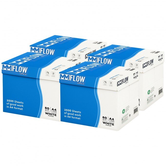 Carta A4 80 gr MM FLOW OFFICE- 20 Risme Per Stampante, Ufficio, Fotocopie, Multiuso - Bianca