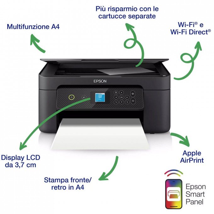 Stampante Epson Expression Home XP-3200 con WiFi + 1 KIT5 Cartucce Compatibili 604XL + 1 Risma di Carta A4 80GR Copy Right