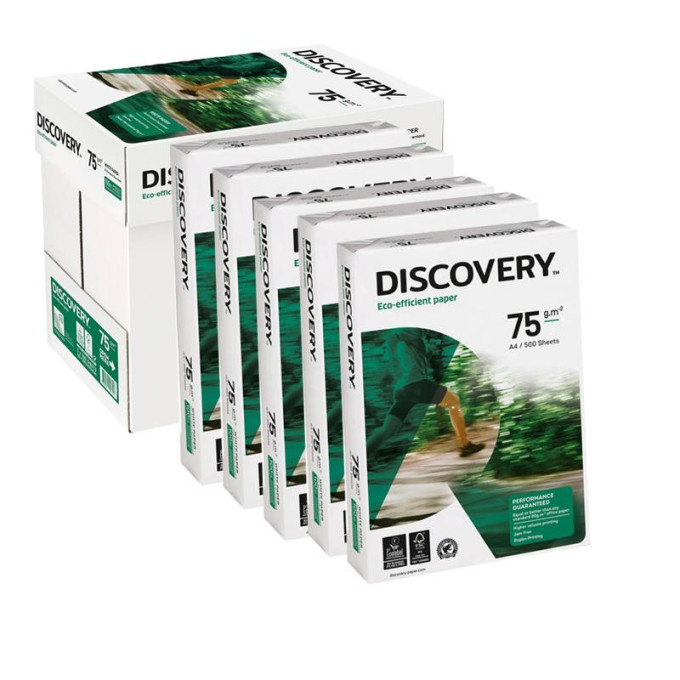 Carta A4 75 gr  Discovery Navigator - 5 Risme Per Stampante, Ufficio, Fotocopie, Multiuso - Bianca