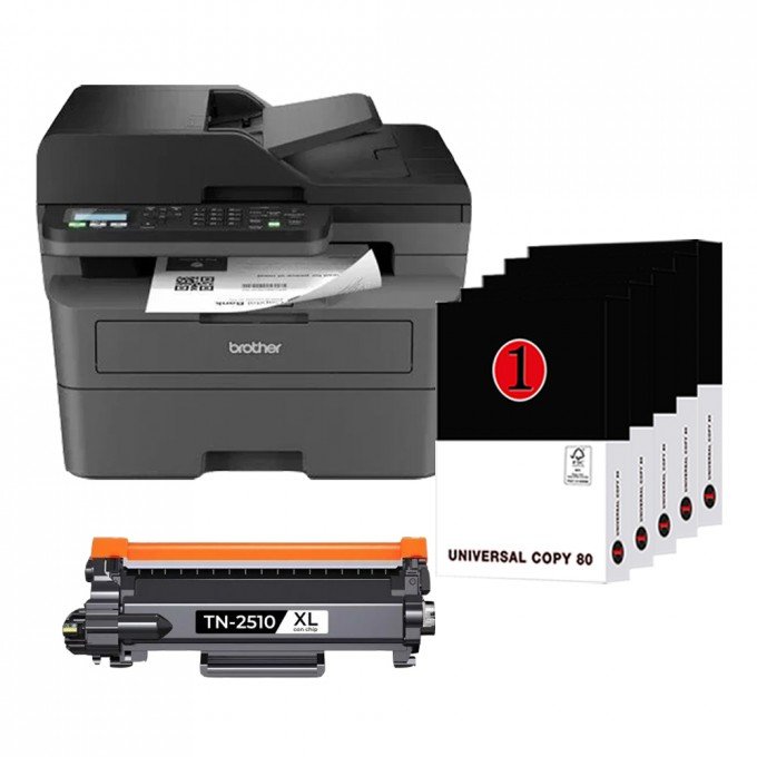 Stampante Brother MFC-L2800DW con WiFi + 1 Toner Compatibile TN 2510 XL da 3000 Copie + 5 Risme di Carta A4 75 gr