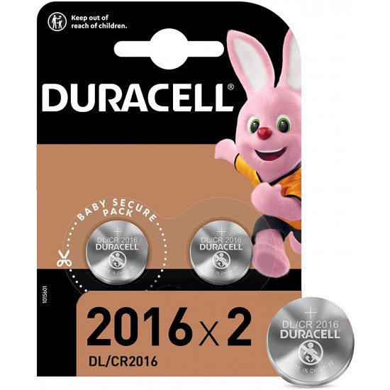 Confezione da 2 batterie a bottone al litio Duracell DL2016 3V - Tecnologia Baby Secure