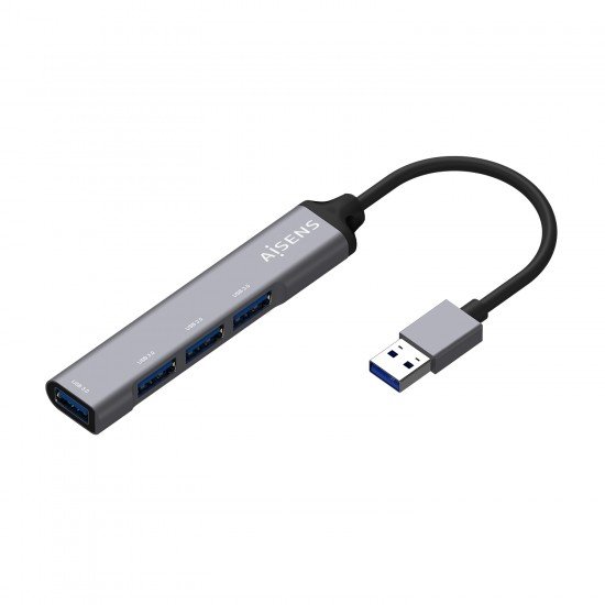Hub USB 3.0 in alluminio Aisens - Tipo A maschio a 4xTipo A femmina - 10 cm - Colore grigio