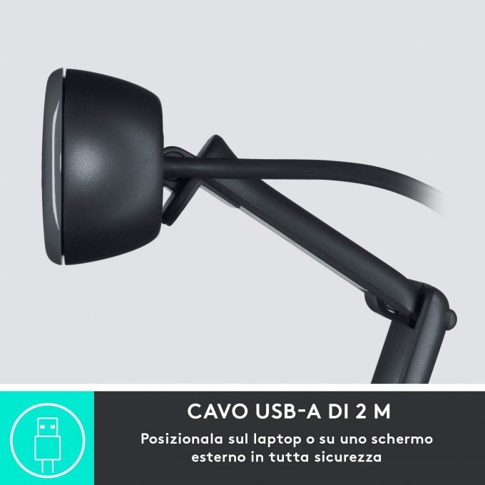 Logitech C505 Webcam HD 720p USB - Microfono a lungo raggio - Campo visivo diagonale 60° - Messa a fuoco fissa - Cavo da 2 m - Colore Nero