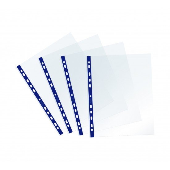 Favorit Buste Perforate, Lucide, Alto Spessore, 22 x 30 cm, 25 Pezzi, Trasparenti con Banda Colorata Blu