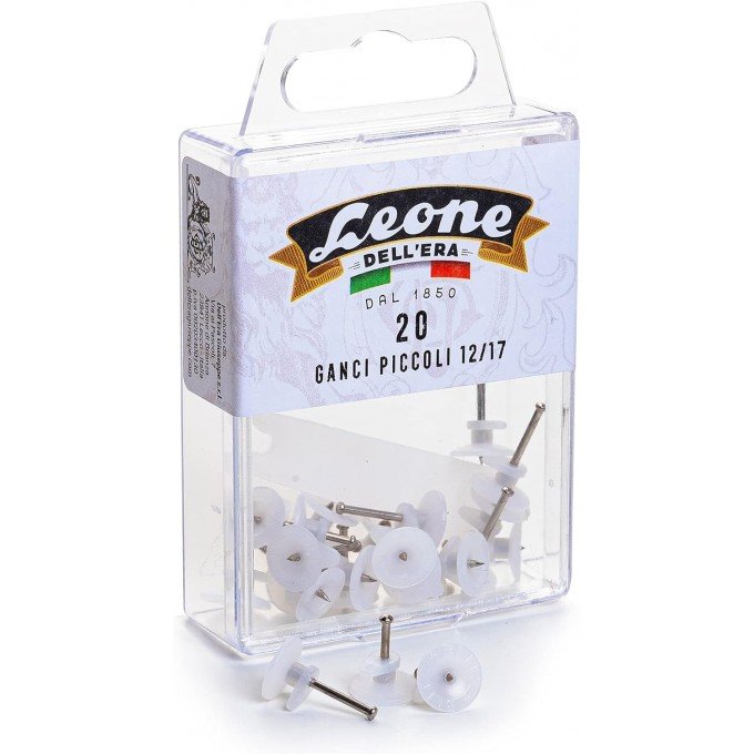 20 Ganci piccoli Leone Dell'Era per appendere quadri con spilli in acciaio temprato - Scatola appendibile - Made in Italy