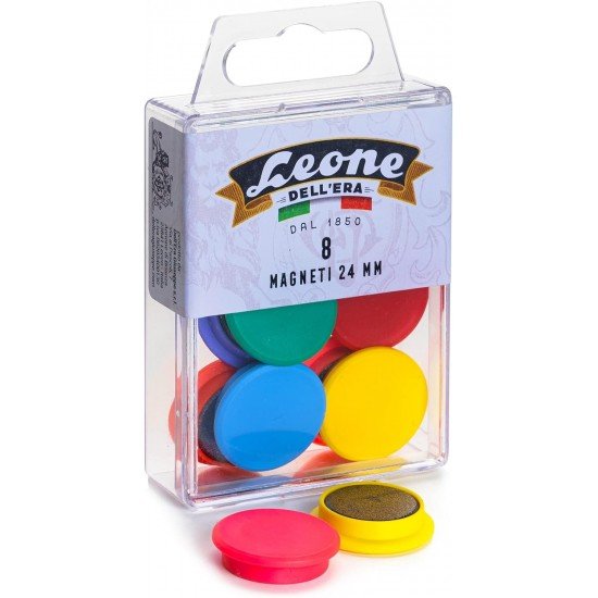 8 Bottoni Magnetici Leone Diametro 24mm - colori assortiti