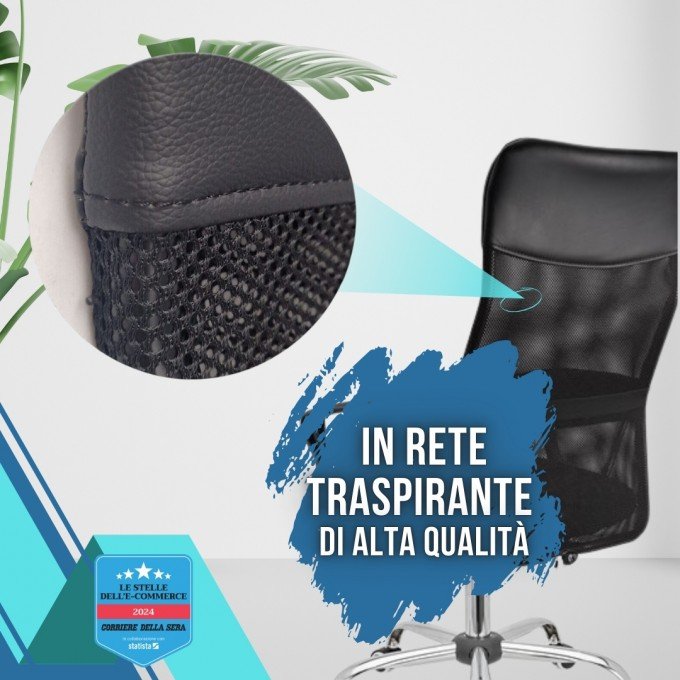 Sedia da ufficio - Schienale in rete traspirante - Regolazione in altezza - Peso massimo 130 kg