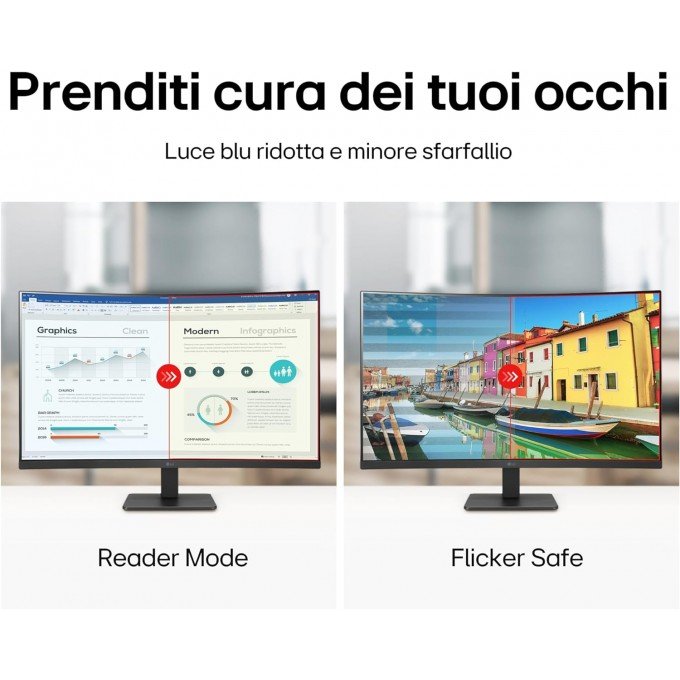 LG Monitor LED 31.5" Curvo LED FullHD 100Hz FreeSync - Risposta 5ms - Angolo di visione 178º - 16:9 - HDMI, VGA - VESA 100x100