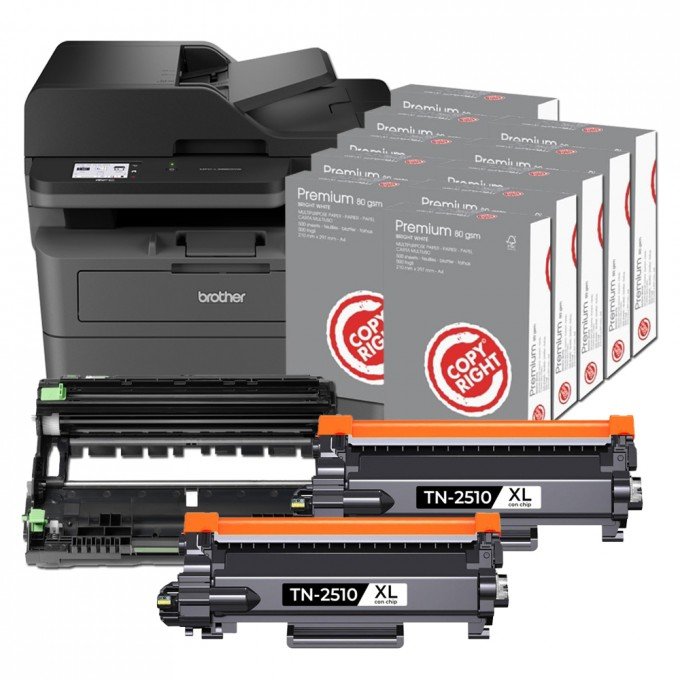 Stampante Brother MFC-L2800DW con WiFi + 2 Toner Compatibili TN 2510 XL da 3000 Copie + 1 Tamburo DR 2510 + 10 Risme di Carta A4 80 gr