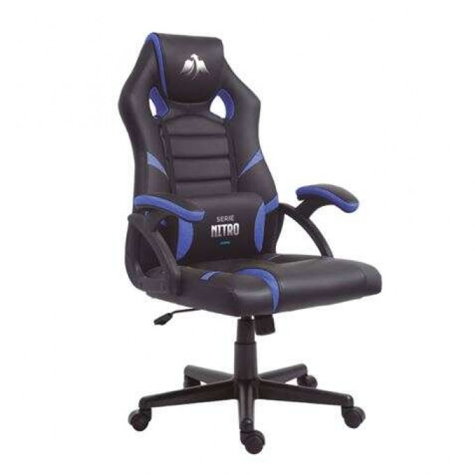 Sedia da gaming serie Cromad Nitro - Altezza regolabile con pistone a gas di classe 2 - Cuscino lombare - Colore Nero/Blu