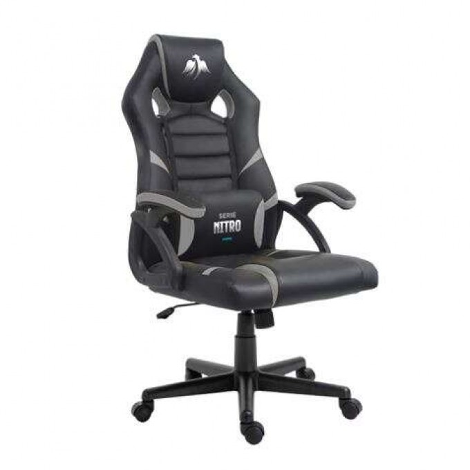 Sedia da gaming serie Cromad Nitro - Altezza regolabile con pistone a gas di classe 2 - Cuscino lombare - Colore nero/grigio