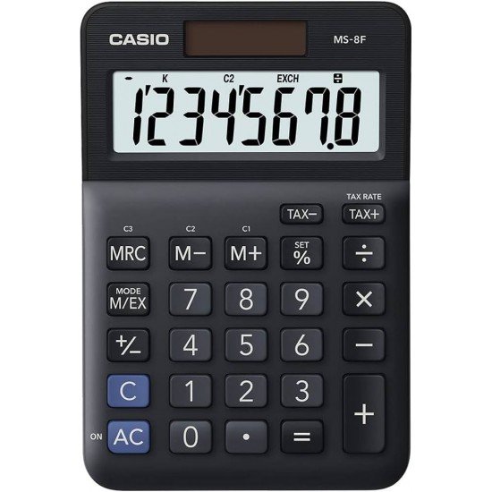 Calcolatrice da tavolo Basic Casio MS-8F - Schermo LCD a 8 cifre - Solare e batterie - Colore nero