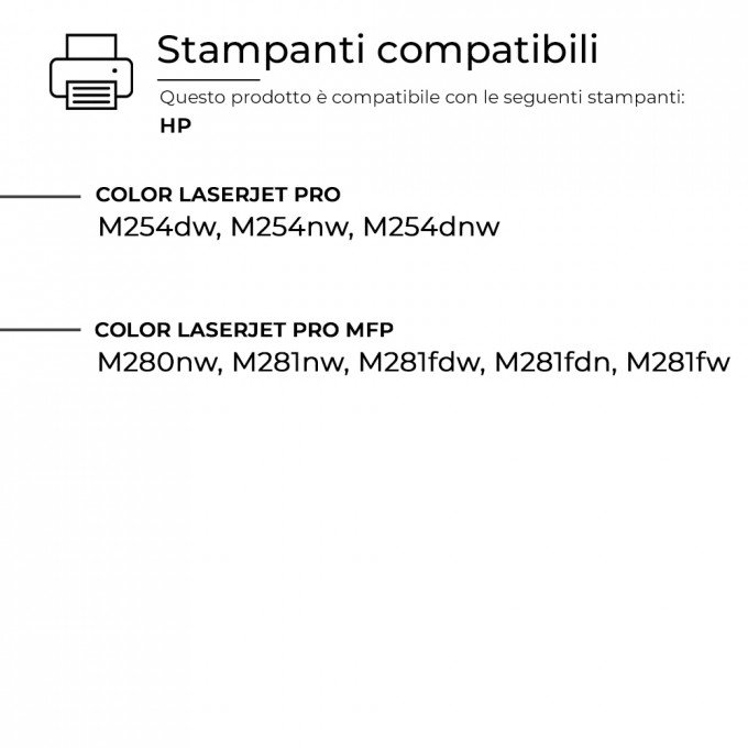 5 Toner HP CF540-3A 203A Nero + Colore Compatibili