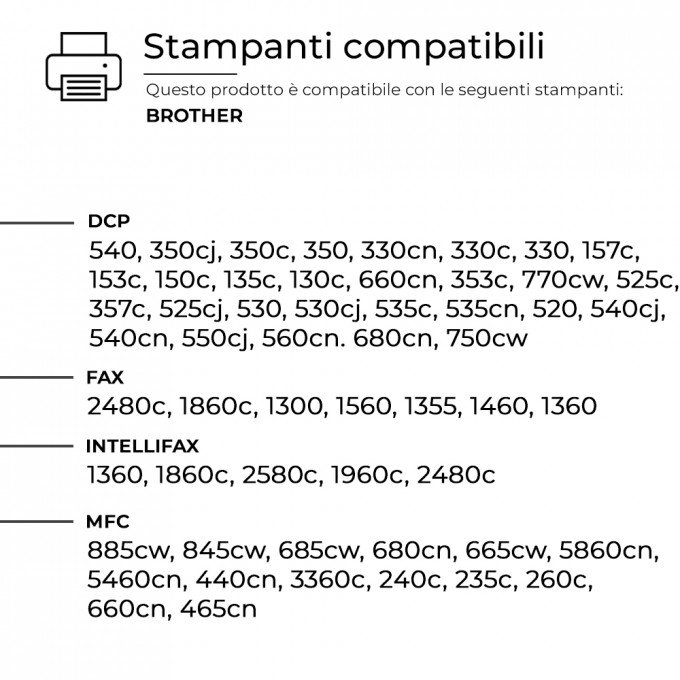 10 Cartucce Brother LC-1000Bk LC-970BK Nero Compatibili