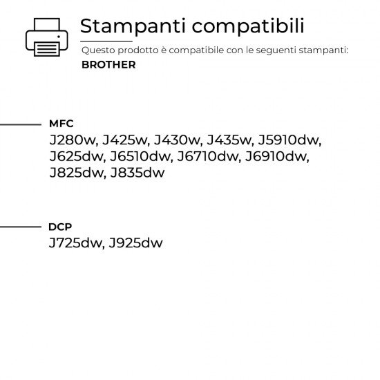 10 Cartucce Brother LC1280 LC1240 Nero + Colori Compatibili 