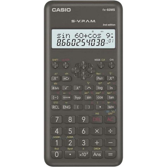 Calcolatrice Scientifica Casio FX-82MS 2a Ed. - Schermo LCD a 2 Righe - 240 Funzioni Integrate - 8 Memorie Variabili - Calcolo Percentuale - Alimentazione: 1 Batteria AA