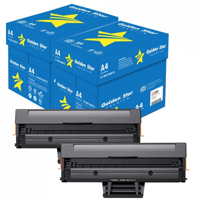 20 Risme di carta A4 + 4 Toner Samsung MLT-D111L SU799A Nero Compatibile