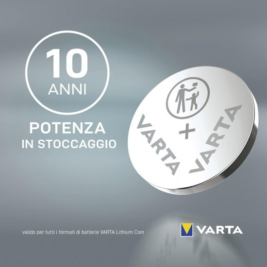 Batteria VARTA CR2032, confezione 2 pile in Litio a Bottone, Piatta, Specialistica, 3 Volts, Diametro 20mm, Altezza 1,6mm