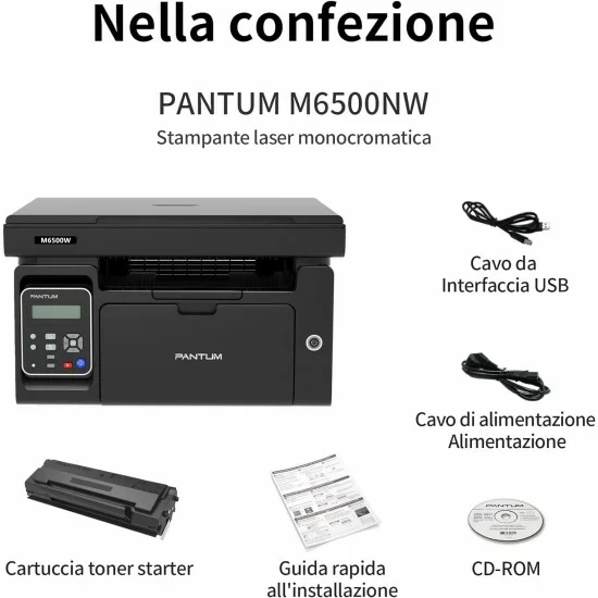 Stampante Pantum M6500W con WiFi, Scanner + 2 Toner Compatibile PA210A da  1600 Copie cadauno +