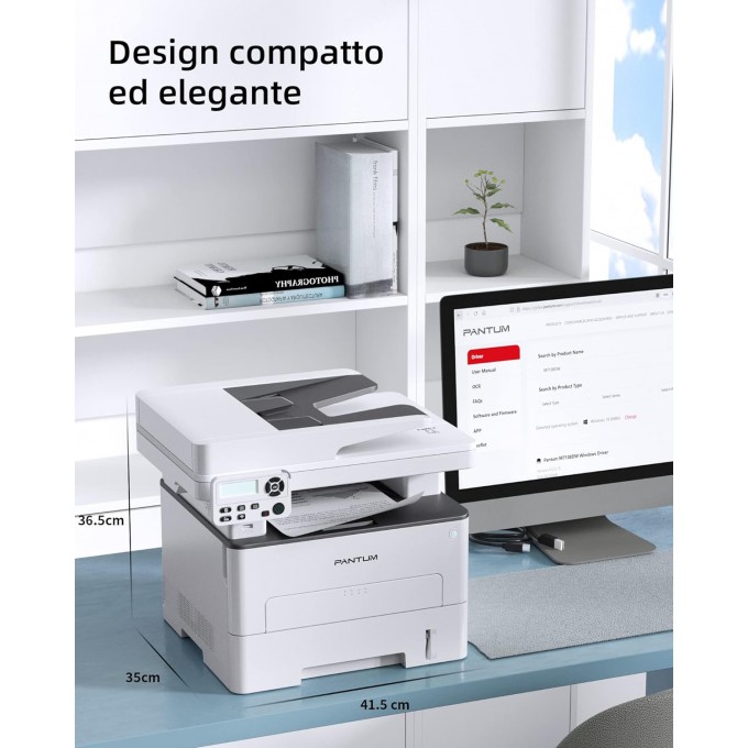 Stampante Pantum M7100DW con WiFi, Scanner + 5 Risme di Carta A4 da 75gr