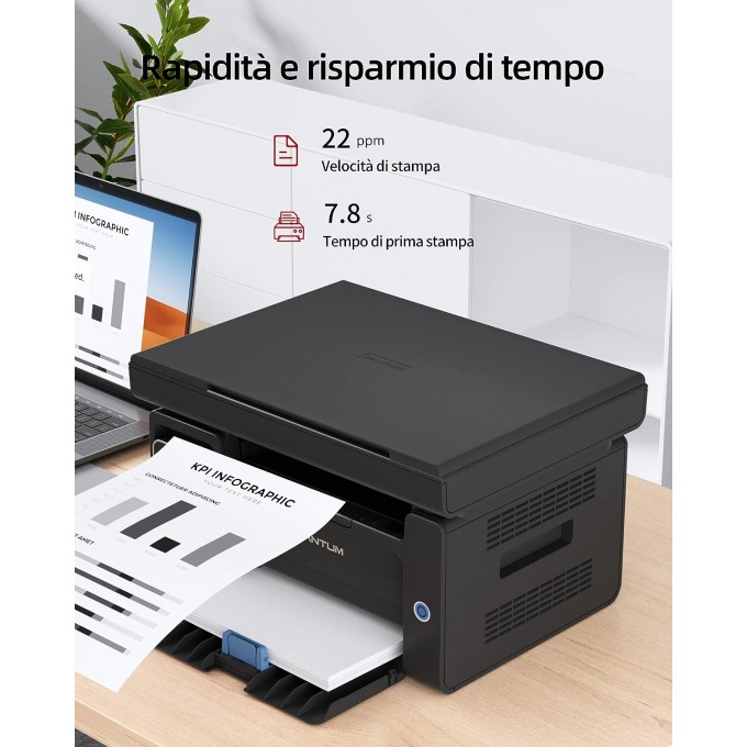 Stampante Pantum M6500W con WiFi, Scanner + 2 Toner Compatibile PA210A da 1600 Copie cadauno + 5 Risme di Carta A4 da 75gr