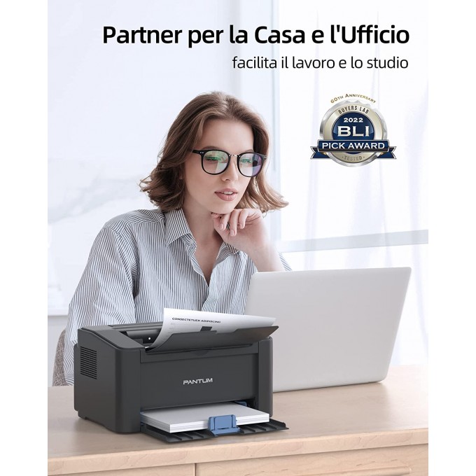 Stampante Pantum P2500W con WiFi + 2 Toner Compatibili PA210A da 1600 Copie cadauno + 5 Risme di Carta A4 da 75gr