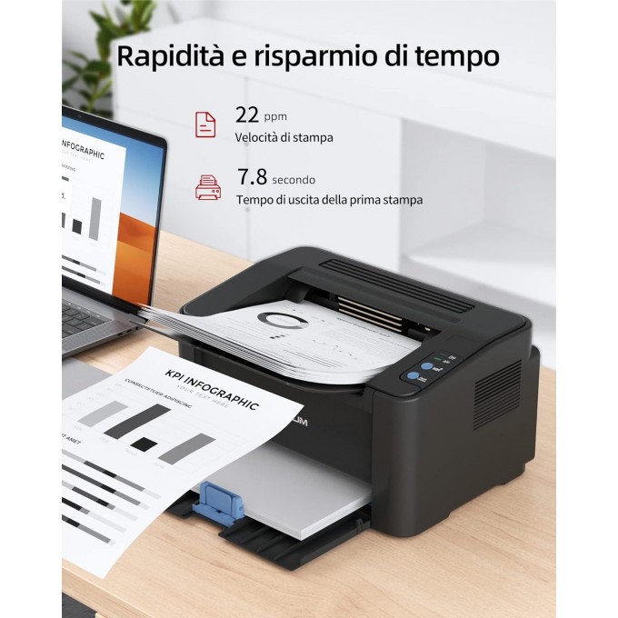 Stampante Pantum P2500W con WiFi + 3 Toner Compatibili PA210X da 3600 Copie cadauno + 20 Risme di Carta A4 da 75gr